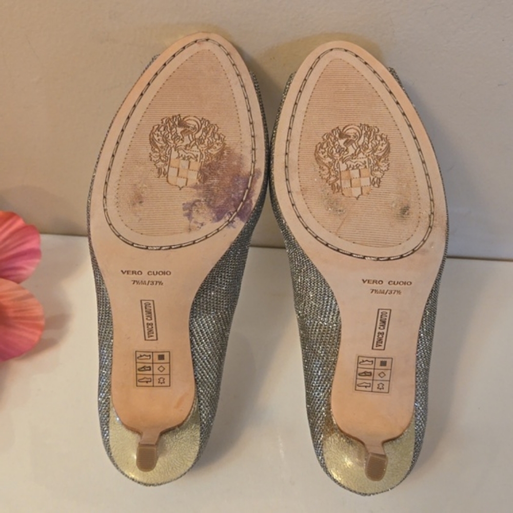 Vince Camuto Kiley Peep Toe Flash Gold Glitter Heels 7.5 EUC - Picture 7 of 12